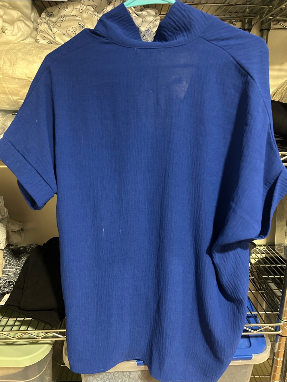Relaxed Button-Front Short Sleeve Shirt in Royal Blue - Picture 3 of 3